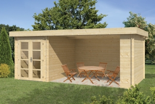 Srubový domek s verandou 28 mm Modern Mega 575X300